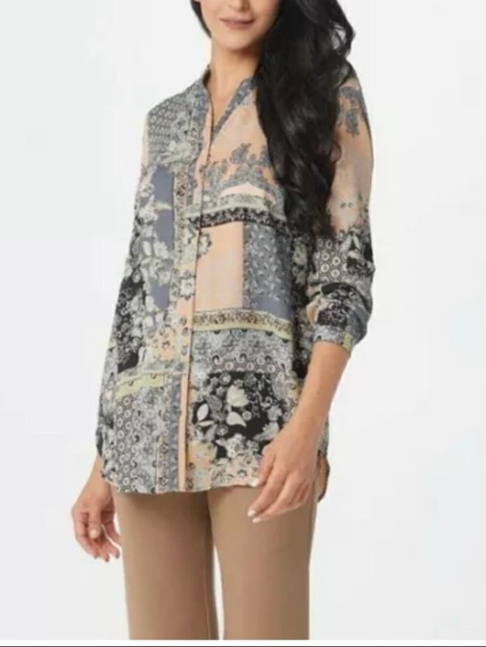 Joan Rivers Patchwork Print Textured Blouse